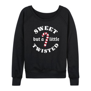 Women's - Instant Message - Sweet But A Little Twisted Lightweight French Terry Wide Neck Long Sleeve Graphic Shirt - 1 of 4