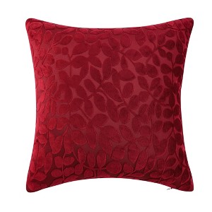 Kate Aurora Red Hook Cut Leaf Embossed Chenille Ultra Plush & Fluffy 18"x 18" Filled Accent Throw Pillow With Removable Zipper Shell/Cover - 1 of 4