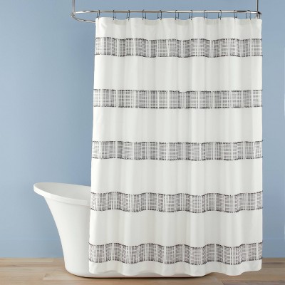 Organic Ticking Stripe Shower Curtain, Ecru/Graphite