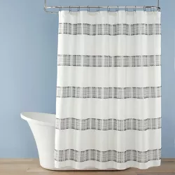 Clipped Jacquard Stripe Shower Curtain Sour Cream/Railroad Gray - Hearth & Hand™ with Magnolia