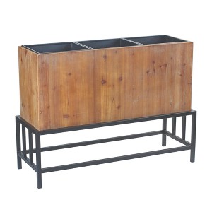 Wooden Triple Planter with Iron Stand 27 Inch Height for Patio or Entryway By Melrose - 1 of 3