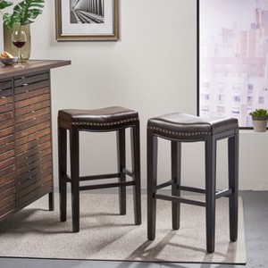 GDF Avondale Faux Leather 30" Backless Barstools with Nailhead Trim (Set of 2), Brown - 1 of 4