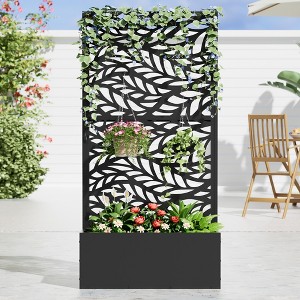 47" H×24"W Dovelina Black Metal Planter Box with Trellis Privacy Screen for Patio - 1 of 4