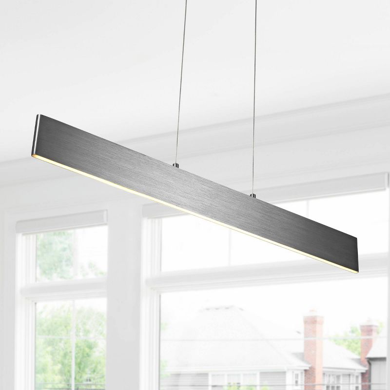 32&#34; Adjustable Metal Draper Dimmable Linear Pendant (Includes Energy Efficient Light Bulb) Silver - JONATHAN Y, 1 of 6