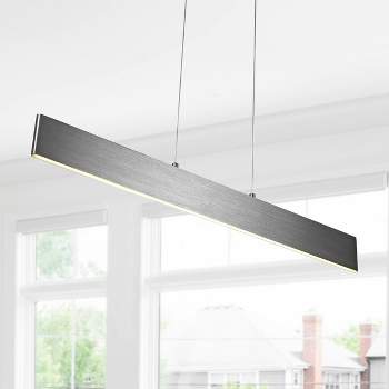 32" Adjustable Metal Draper Dimmable Linear Pendant (Includes Energy Efficient Light Bulb) Silver - JONATHAN Y