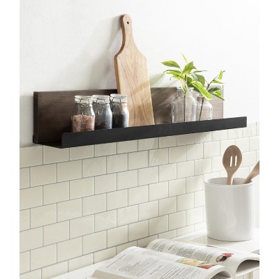 Walnut Brown and Black Wood Floating Wall Shelf with Lip, 30x4