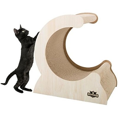 Cat Scratching Post- Wood and Cardboard Incline Vertical Scratcher Station for Kittens and Large Cats, Furniture Scratch Deterrent by PETMAKER