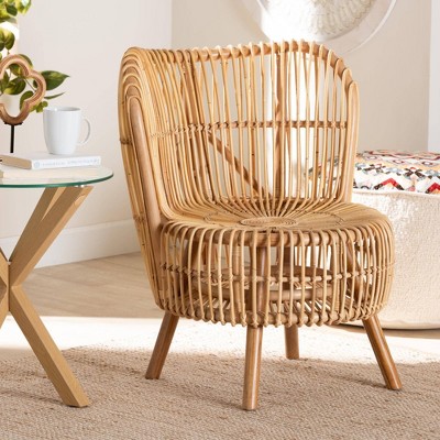 Bali & Pari Nagoya Natural Rattan Wide Seat Lounge Chair Natural Brown: Handcrafted, No Assembly ...