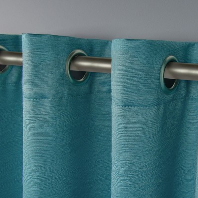 Teal Textured Sateen Thermal Room Darkening Curtain Panels
