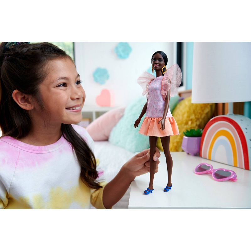 Barbie Fashionista Doll Peach Puffy Sleeves Dress, 3 of 8