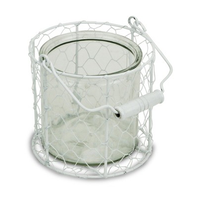 Cheung's Belen Round Glass Jar in White Wire Basket - Large