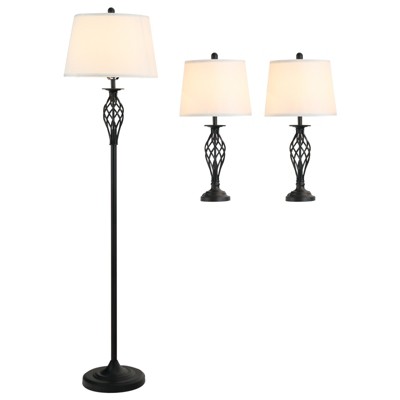 Homcom 3 Piece Table Floor Lamp Set With Metal Pole, Round