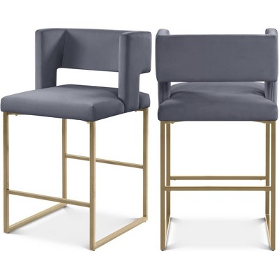 Meridian Furniture,Caleb Grey Velvet Counter Stool, Set of 2