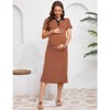 Womens Maternity Maxi Dress Short Sleeve Collar Button Down Split Hem Striped Dress - 2 of 4