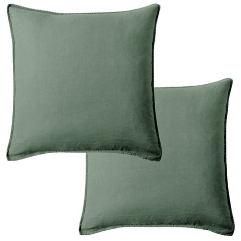 Washed Linen Green Forest Square Pillow 20x20- Set Of 2 No Inner