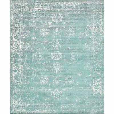Turquoise Floral Motif Synthetic Indoor Area Rug
