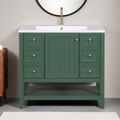 36" Bathroom Vanity with Sink Combo, One Cabinet and Three Drawers, Solid Wood and MDF Board - Leovsnove