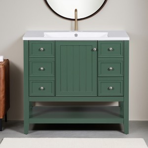 36" Bathroom Vanity with Sink Combo, One Cabinet and Three Drawers, Solid Wood and MDF Board - Leovsnove - 1 of 4