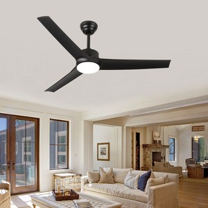 Wanze of Ocean 52 in. Smart Indoor Black App&Remote Remote Downrod Mount Ceiling Fan with 3-Colors Dimmable LED Light and 2 Downrods - 1 of 4