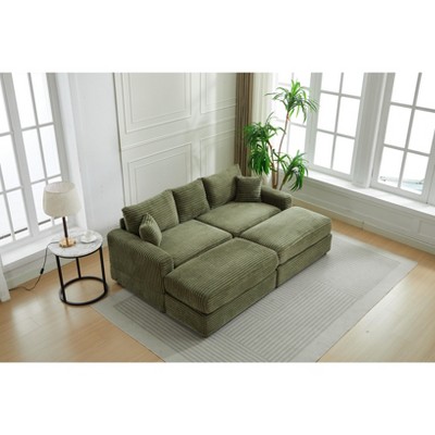 NicBex Couches for Living Room Modern Sectional Couch Flexible Combinations Corduroy Upholstered 2-seater Sofa Couch with Footstool