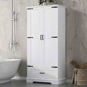 MAYEERTY Tall Bathroom Cabinet 2 Doors 1 Drawer Adjustable Shelf MDF White - 1 of 4
