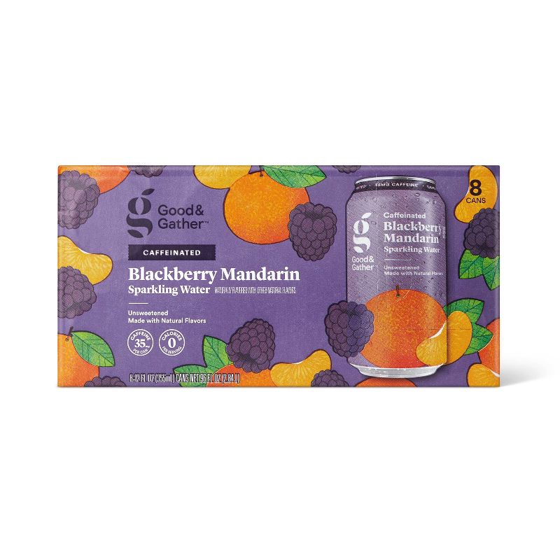 Blackberry Mandarin Sparkling Water with Caffeine - 8pk/12 fl oz Cans - Good &#38; Gather&#8482;, 1 of 5