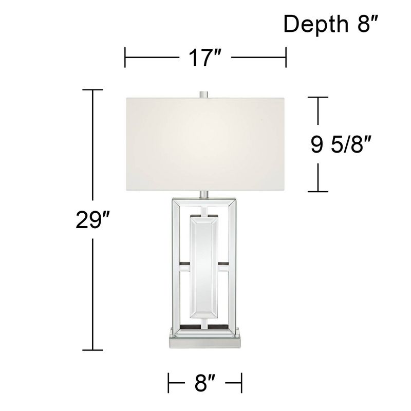 360 Lighting 29" Tall Rectangular Modern End Table Lamp Mirrored Glass Finish Metal Single Off-White Shade Living Room Bedroom Bedside Nightstand, 4 of 10