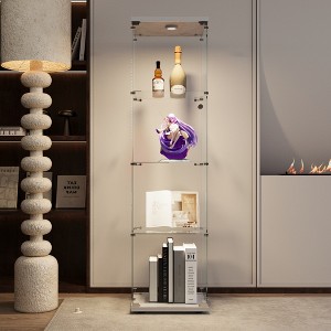 MAYEERTY LED Lights Glass Display Cabinet 4 Shelves with Door Floor Standing Curio 64.7x16.7x14.3 Inches Living Room Bedroom Office White - 1 of 4