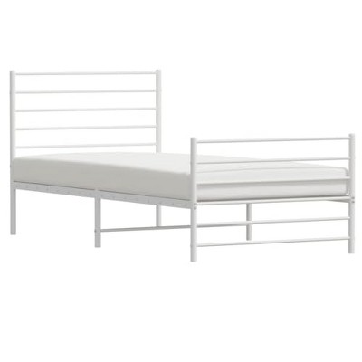 vidaXL White Single Bed Frame with Metal Slats and Extra Storage, Durable Powder-Coated Steel Construction