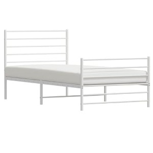 vidaXL White Single Bed Frame with Metal Slats and Extra Storage, Durable Powder-Coated Steel Construction - 1 of 4