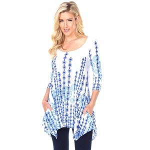 Women's 3/4 Sleeve Printed Rella Tunic Top with Pockets - White Mark - 1 of 3