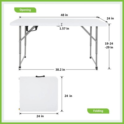 Skonyon 4ft Folding Table 19in-29in Height Adjustable Camping Table ...