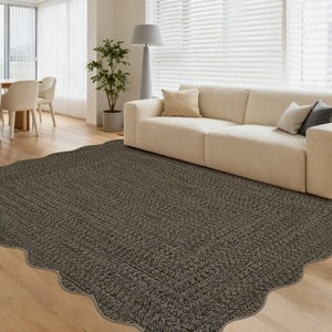 Coucheta Printed Rug - Washable Rug Farmhouse Braided Print Non Slip Neutral Carpets, Low Pile Non Shedding Floor Covering, Soft Thin Foldable Mats - 1 of 4