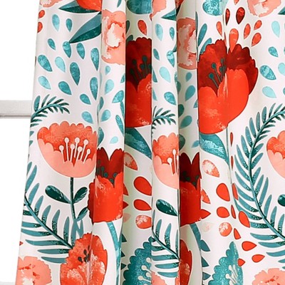 Multi Floral Polyester Room Darkening Curtain Panels