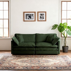 Homy Casa Modern Velvet Loveseat Sofa with Deep Cushions and Throw Pillows for Living Room or Small Apartment, Dark Green - 1 of 4