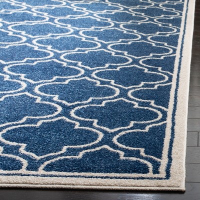 Navy and Ivory Hand-Knotted Synthetic 27" Reversible Runner Rug