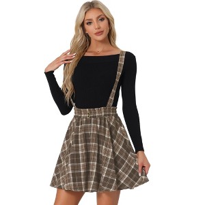 INSPIRE CHIC Women's Plaid Pleated Mini Tartan Overall Skater Suspender Skirt - 1 of 4