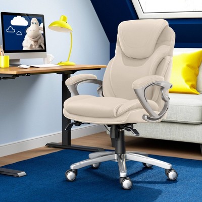 Ergonomic Cream Bonded Leather Executive Office Chair with AIR Lumbar Support