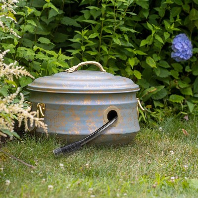 Verdigris Brass Finish 19" Garden Hose Holder Pot