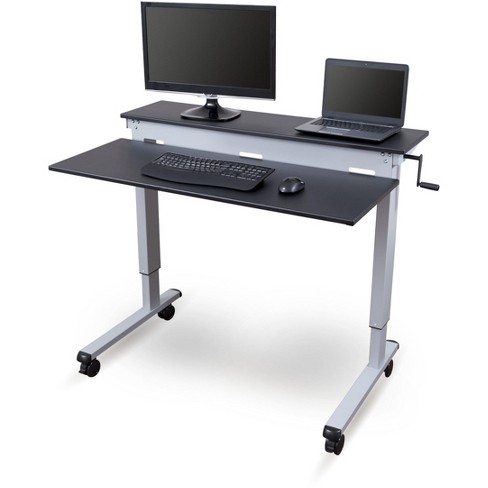 Standing Desk Adjustable Height Heavy Duty- Portable Crank Adjustable Desk,  Mobile Sit Stand Desk, Manual Stand Up Desk with Caster Wheels for Home