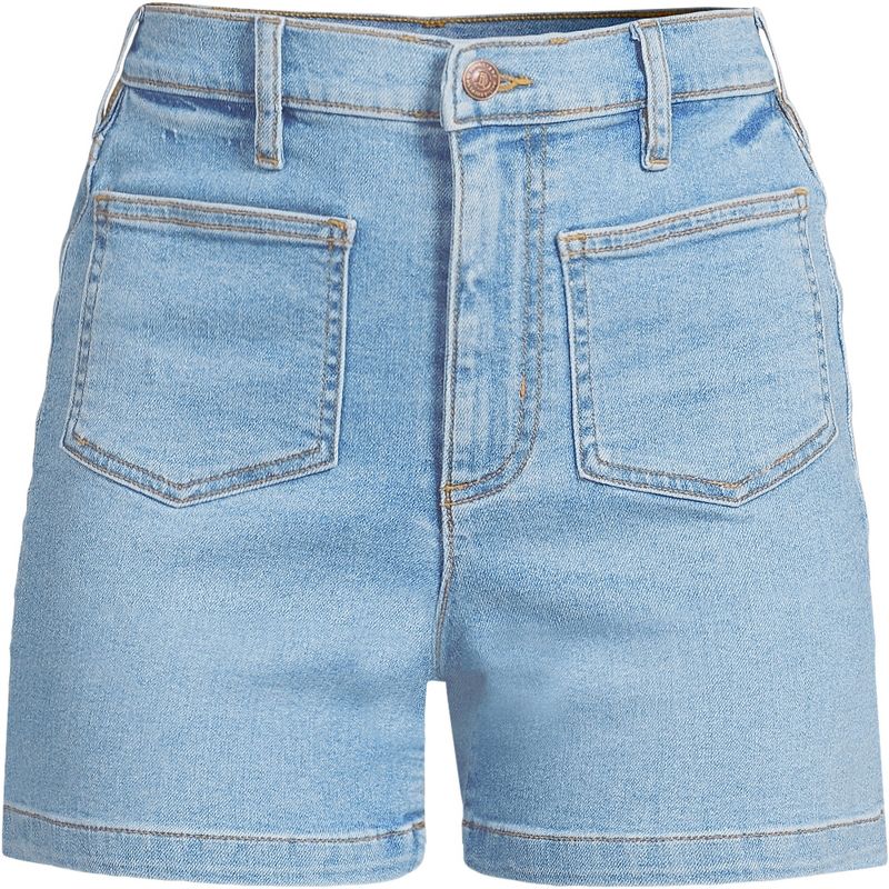 Lands' End Women's High Rise Patch Pocket 5" Jean Shorts, 3 of 4
