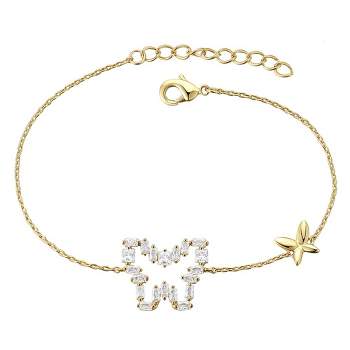 Guili "Teens 14k Yellow Gold Plated with Baguette Cubic Zirconia Halo Butterfly Charm Adjustable Bracelet "
