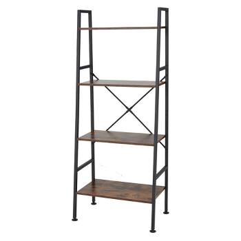 Jomeed Rustic Modern 4 Tier Wood and Steel Multifunction Bookshelf Storage Organizer Shelf with Fall Safety Kit for Bedroom, Office, or Living Room
