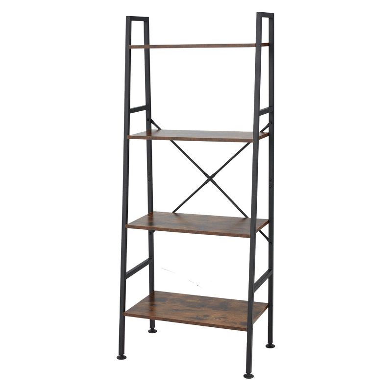 Jomeed Rustic Modern 4 Tier Wood and Steel Multifunction Bookshelf Storage Organizer Shelf with Fall Safety Kit for Bedroom, Office, or Living Room, 1 of 7