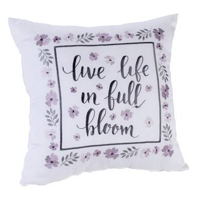 Lakeside Live Life in Full Bloom Meadow Cotton Embroidered Pillow with Floral Accent