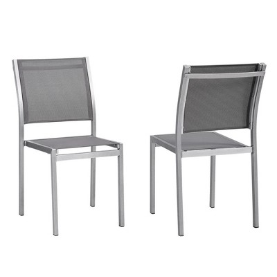 Modway Shore Side Chair Outdoor Patio Aluminum Set of 2 Silver Gray – Lightweight Stackable Dining Chairs with Weather-Resistant Build