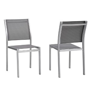 Modway Shore Side Chair Outdoor Patio Aluminum Set of 2 Silver Gray – Lightweight Stackable Dining Chairs with Weather-Resistant Build - 1 of 4