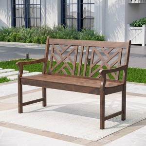 Outdoor Poplar Wood Loveseat Bench - Natural - Captiva Designs: For Garden & Porch, Fade-Resistant - 1 of 4
