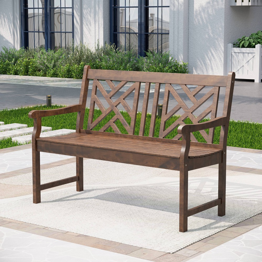 Outdoor Poplar Wood Loveseat Bench - Natural - Captiva Designs: For Garden & Porch, Fade-Resistant