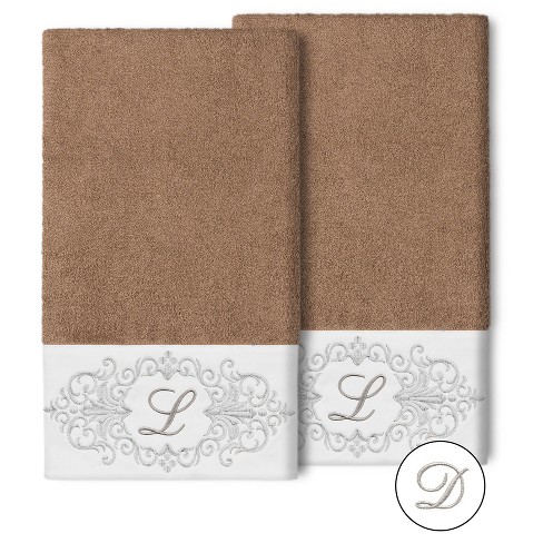 Set of 2 Monogrammed Bath Towels Brown/d - Linum Home Textiles